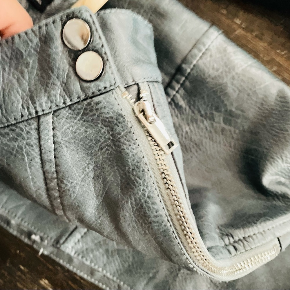 ZARA Faux Leather A-Line Mini Skirt – Soft Blue Chic – Minimal Street Style View 5
